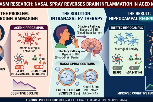 New research found that the chronic brain inflammation responsible for memory decline can be reversed with two doses of a nasal spray derived from human neural stem cells